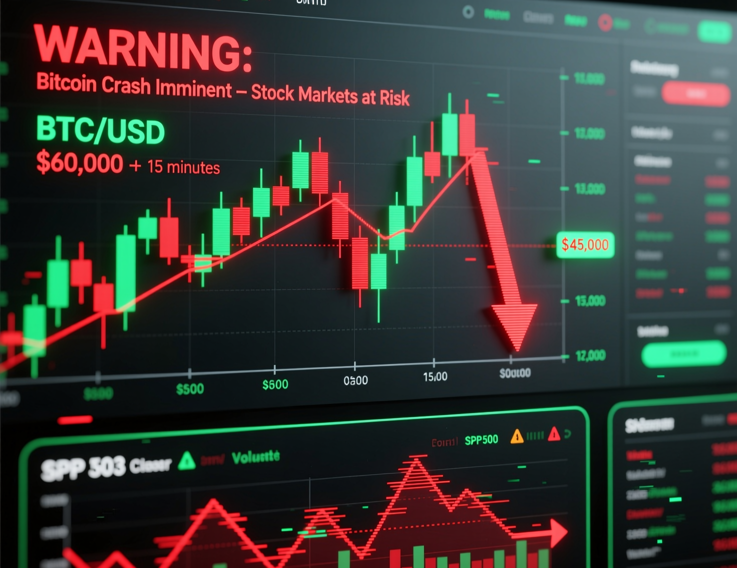 Intraday chart showing the bitcoin drop warning for stocks signal as BTC falls ~3%