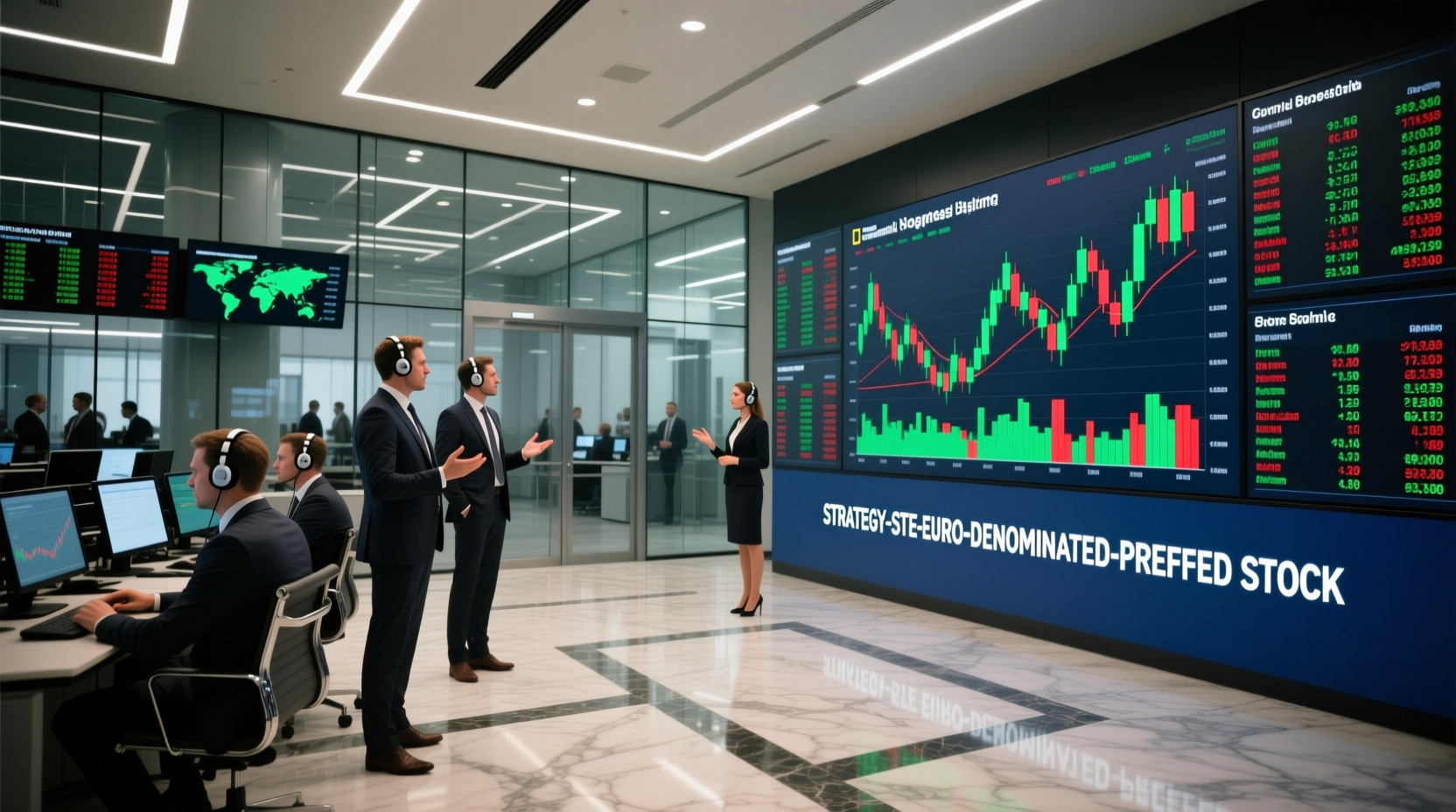 Traders monitor Strategy STRE euro-denominated preferred stock on Euro MTF screens