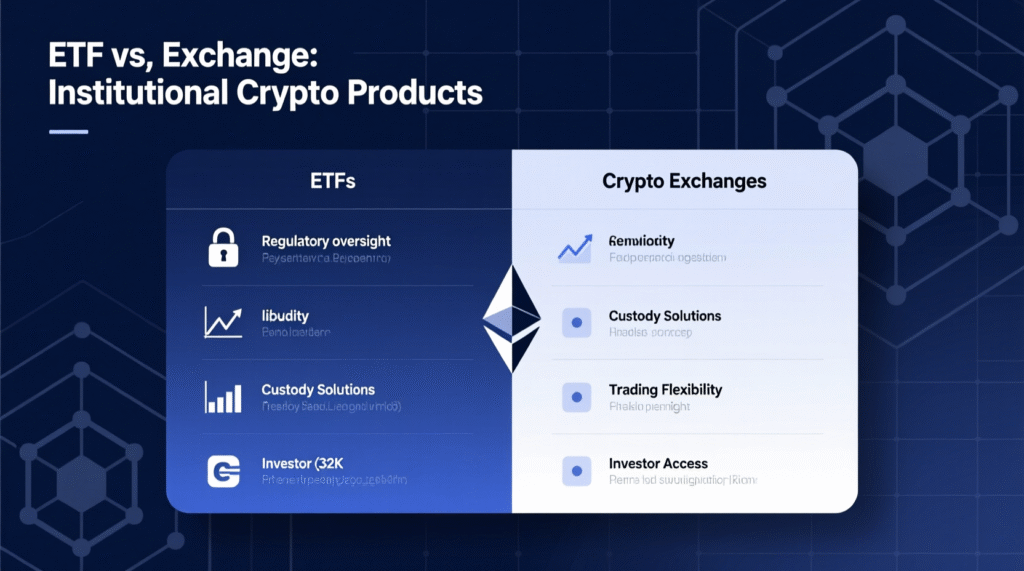 The Rise of Institutional Crypto Products 3 “Table comparing ETFs/ETNs to direct exchange purchases for retail.”