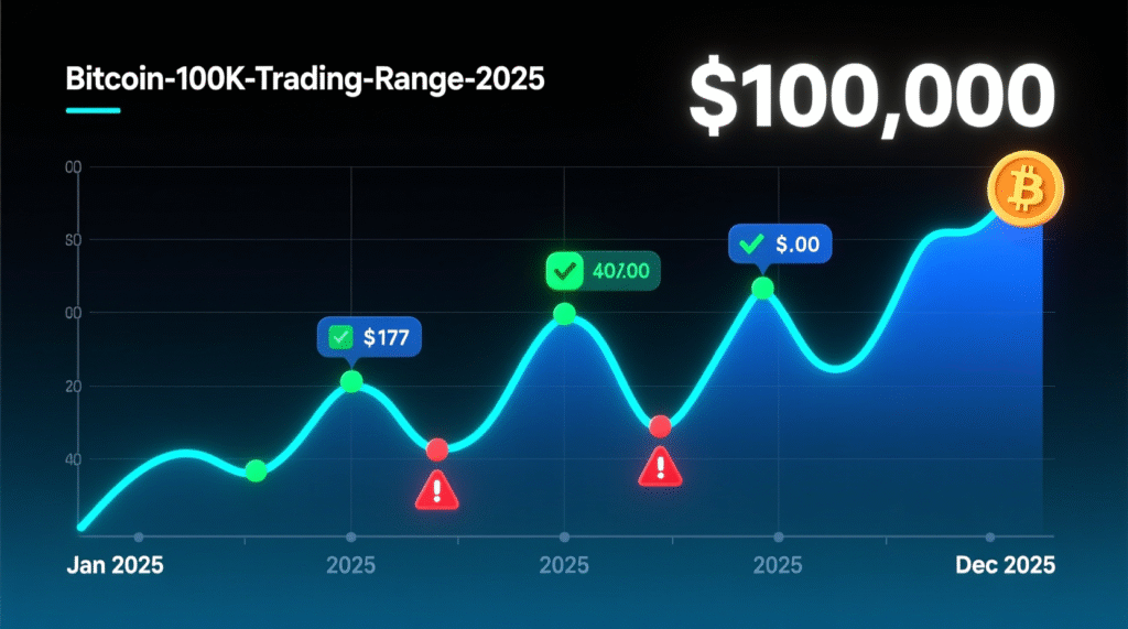 Bitcoin price oscillating around $100,000 during 2025