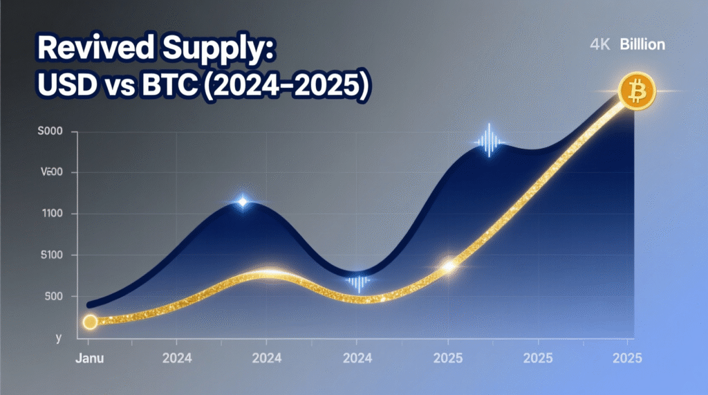 Comparison of revived supply in BTC vs USD for 2024–2025