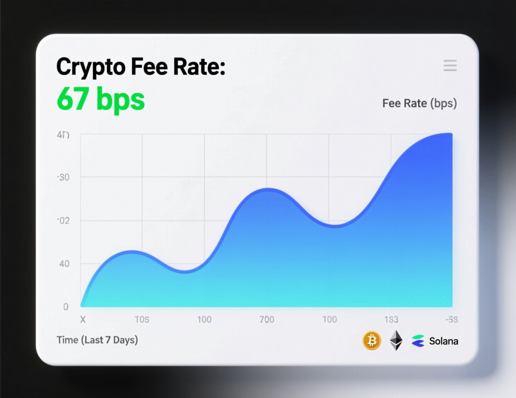 Crypto fee rate trend showing 67 bps in Q3 2025