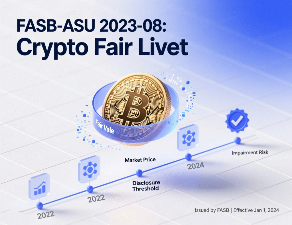 “FASB ASU 2023-08 moves crypto assets to fair value through net income for GAAP filers.”