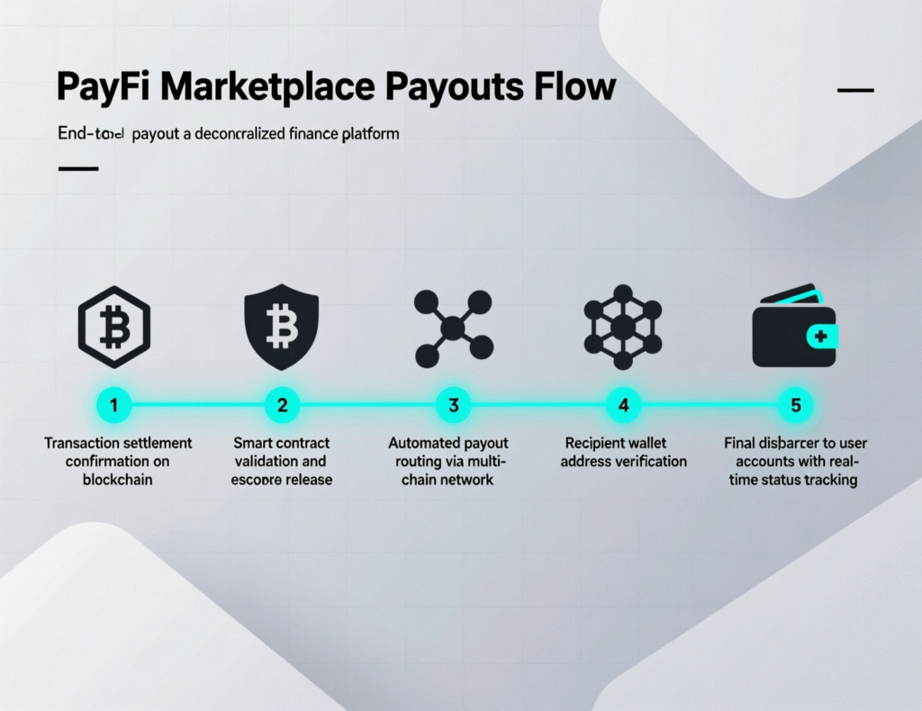 PayFi marketplace payouts flow splitting USDC to workers, vendors, and reserves.