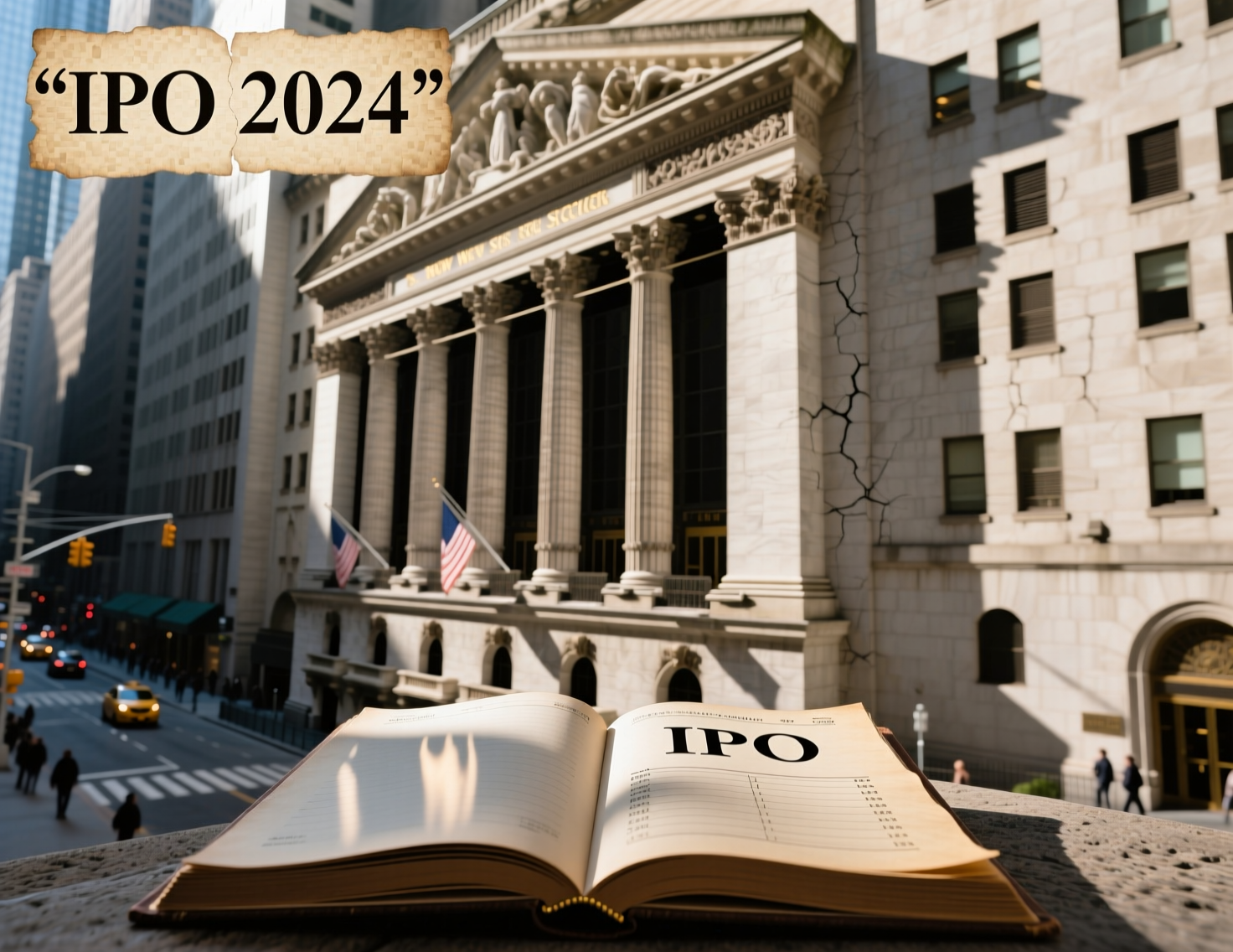 “Ledger New York IPO” headline over Wall Street facade