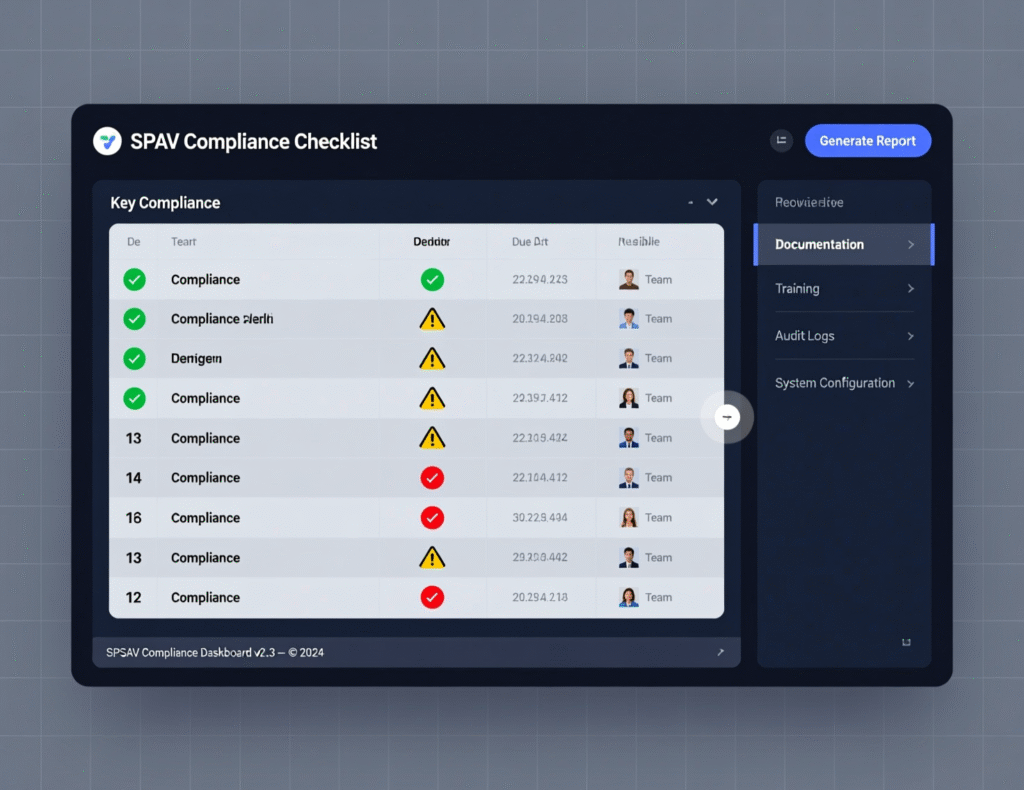 Compliance dashboard for SPSAV governance and AML controls