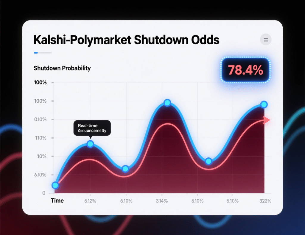 Prediction Markets Say U.S. Government Shutdown Days From Ending as Health Care Fight Looms 2 Chart of Polymarket and Kalshi odds on shutdown duration