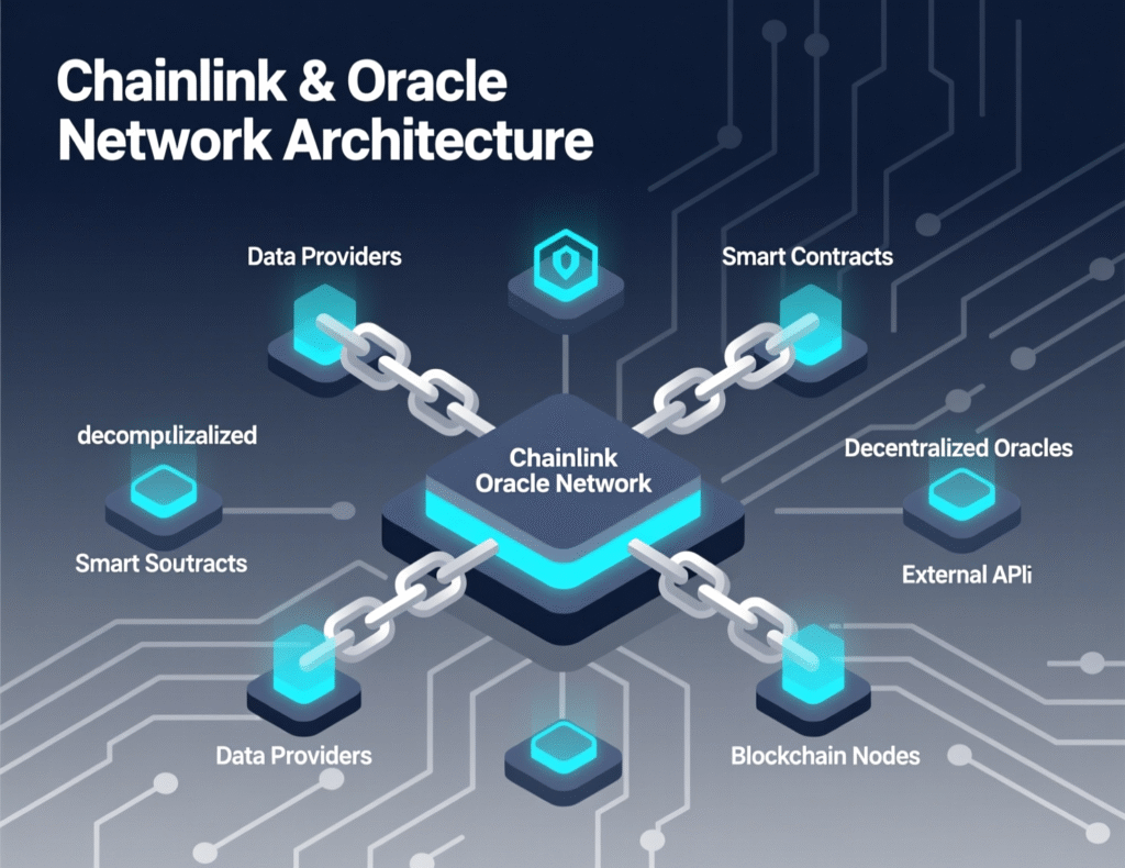 “Diagram of Chainlink oracle network and LINK token”