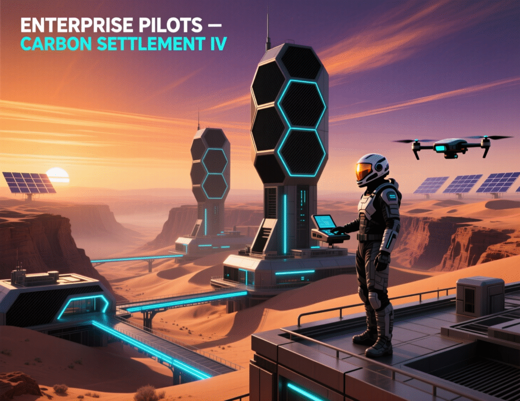 Bank-grade carbon settlement rails with logos placeholders and compliance steps