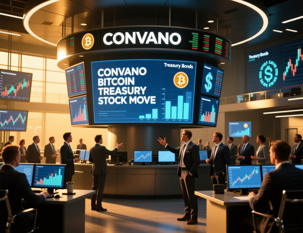 Tokyo exchange operator eyes crackdown on Bitcoin-holding firms after DAT rout 3 Convano stock chart alongside Bitcoin treasury plan headline