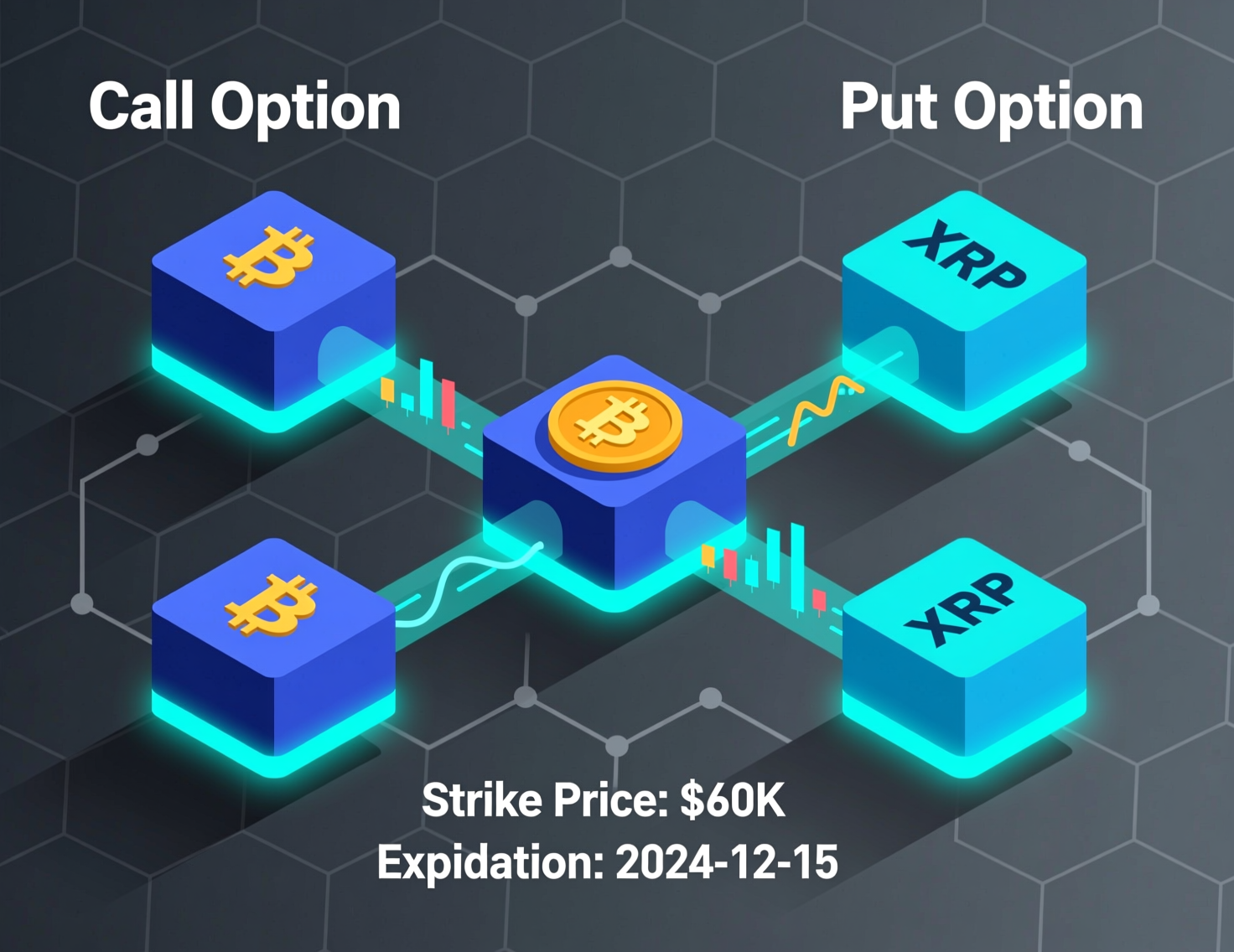 “Chart showing Bitcoin and XRP options strategies split between long-vol and short-vol.”