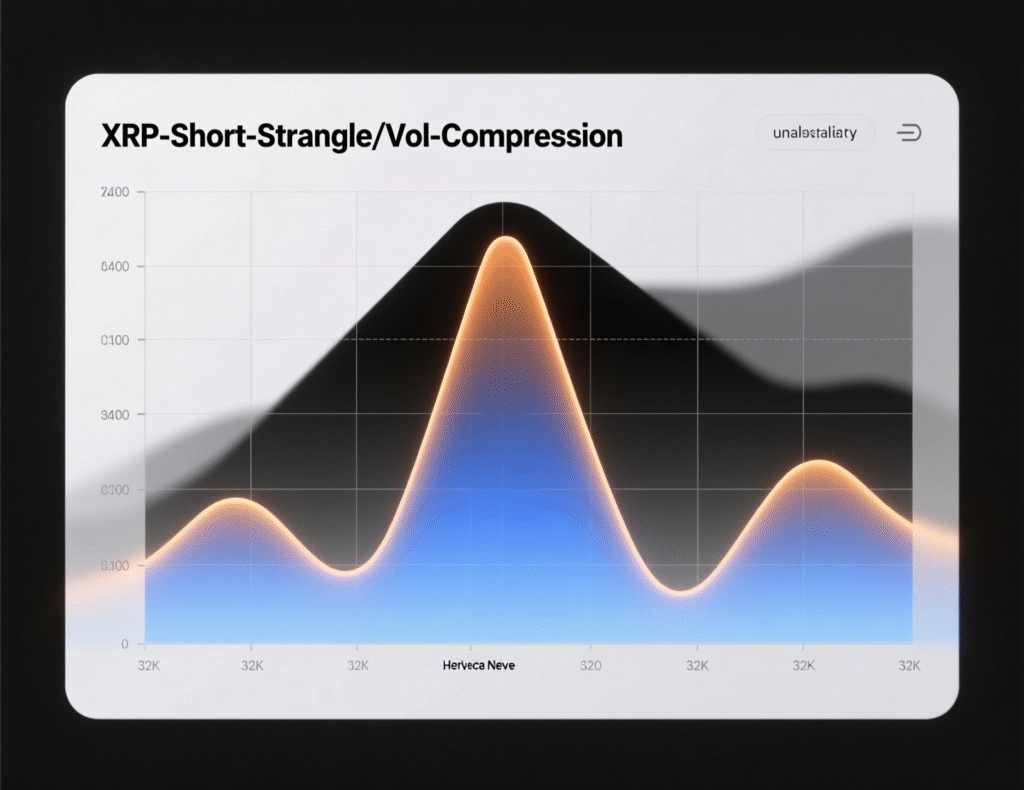 “Illustration of XRP short strangle positioning for volatility compression.”