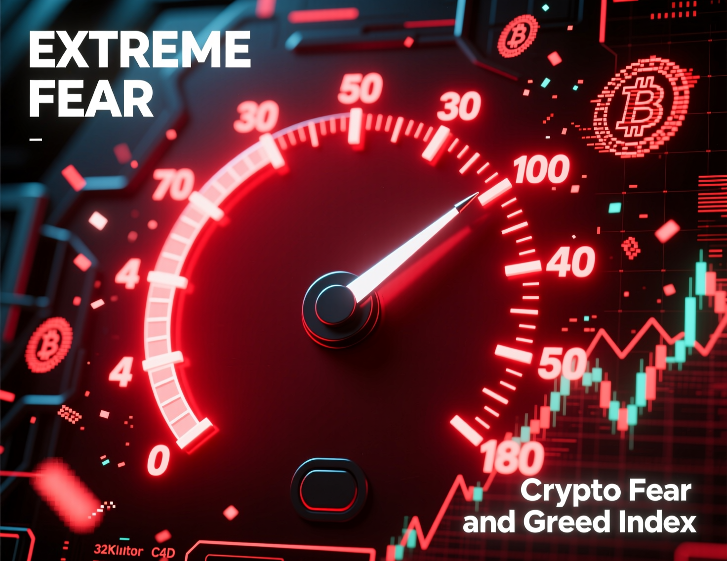 Gauge showing crypto fear and greed index extreme fear at 10