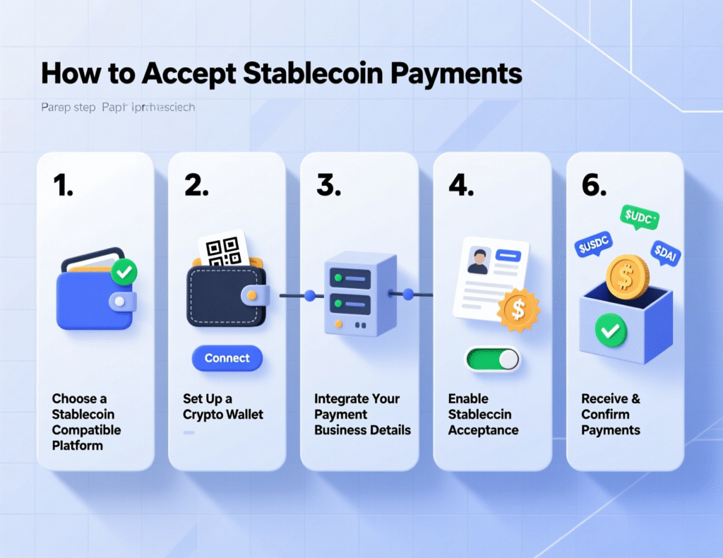 Institutional Adoption & Stablecoins 2 “Step-by-step setup to accept stablecoin payments — checkout, wallets, on/off-ramp, accounting”