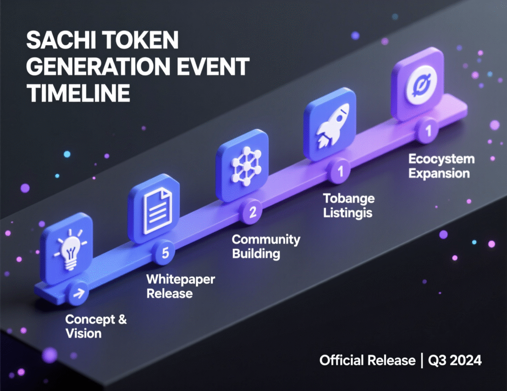 Timeline graphic for SACHI TGE and game launch