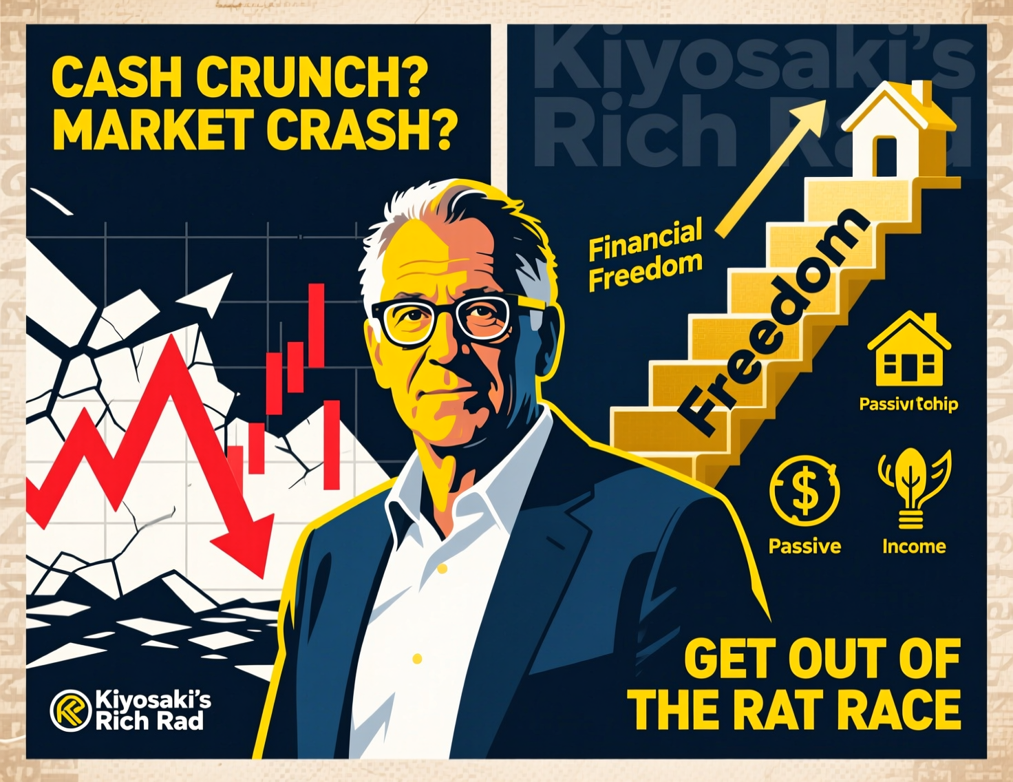 “Robert Kiyosaki cash crunch market crash” quote montage from X