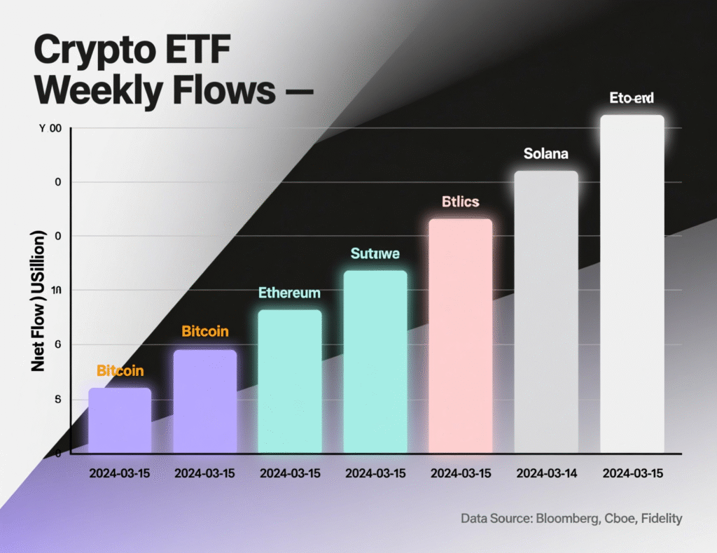 What Next for Crypto Bulls as ETH, XRP, SOL, ADA Drop 8–16% in a Week 2 “Weekly bar chart of U.S. spot bitcoin ETF net flows”