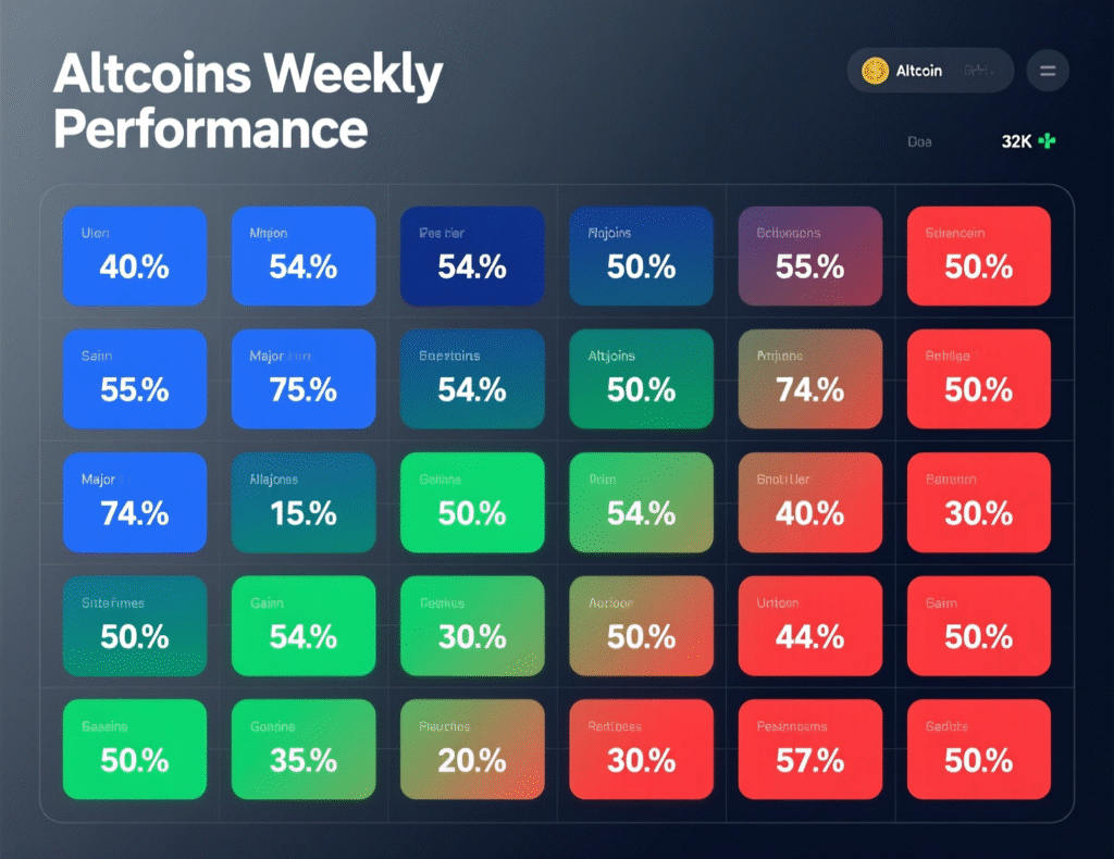 What Next for Crypto Bulls as ETH, XRP, SOL, ADA Drop 8–16% in a Week 3 “Heatmap showing weekly losses across ETH, XRP, SOL, ADA”