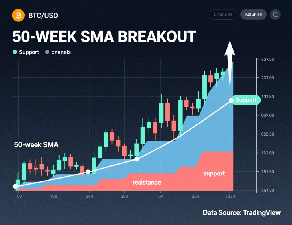“Bitcoin breaks 50-week SMA with marked support and resistance zones”