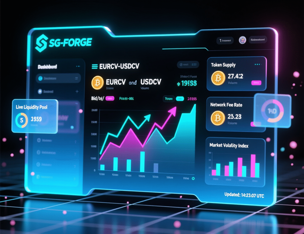 SG-FORGE EURCV and USDCV token metrics dashboard