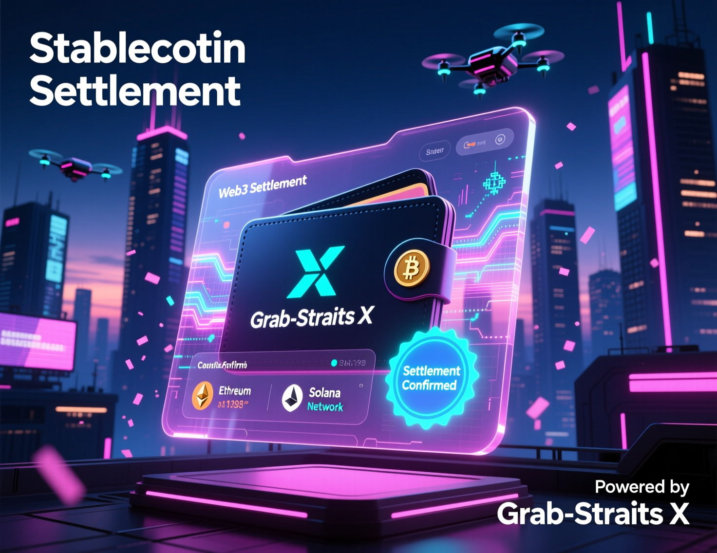 Screenshot illustrating the Grab StraitsX Web3 wallet stablecoin settlement concept in the Grab app