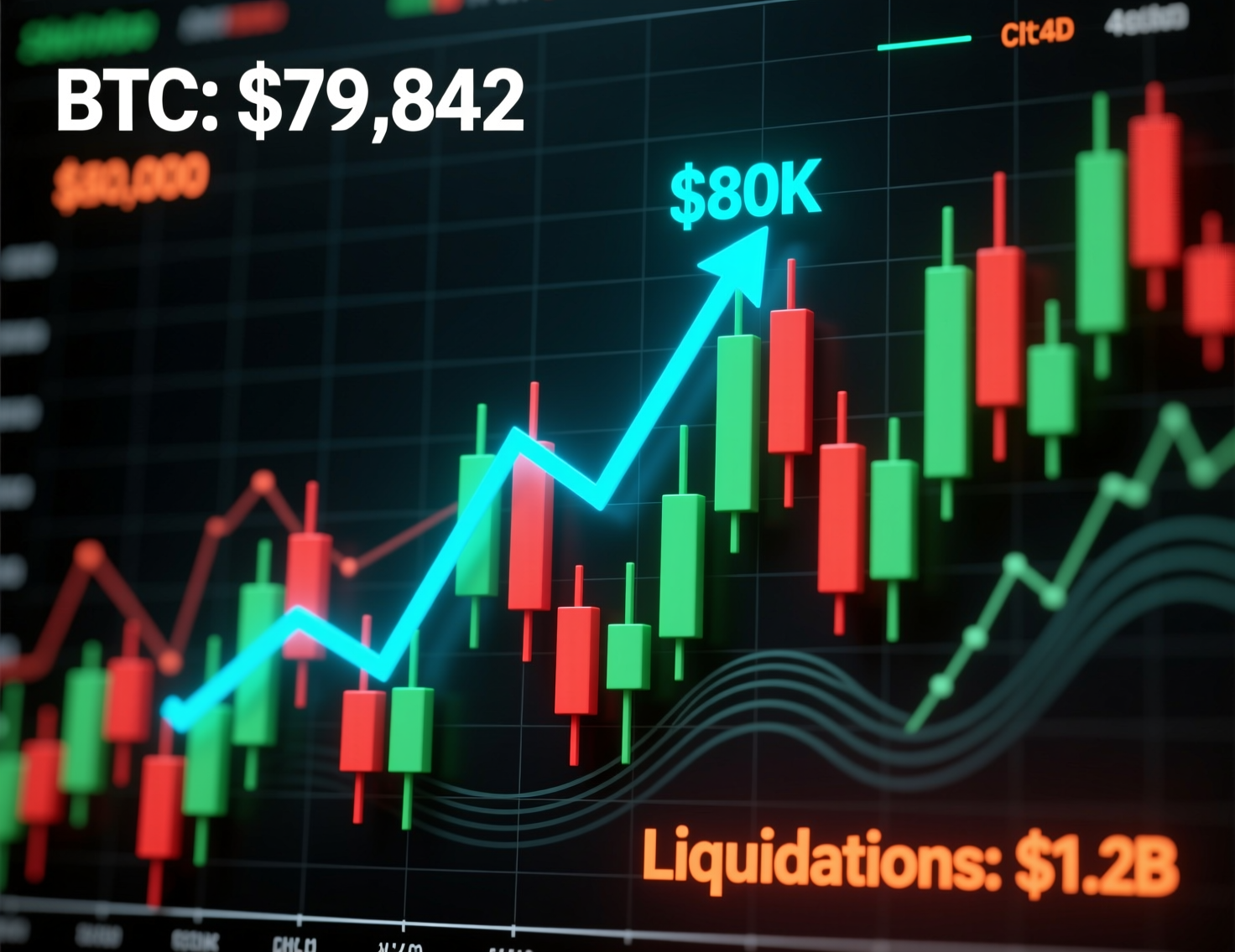 “Bitcoin nears $80K amid liquidations” line chart showing intraday drop
