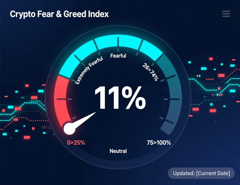 Fear & Greed Index reading 11 labeled extreme fear