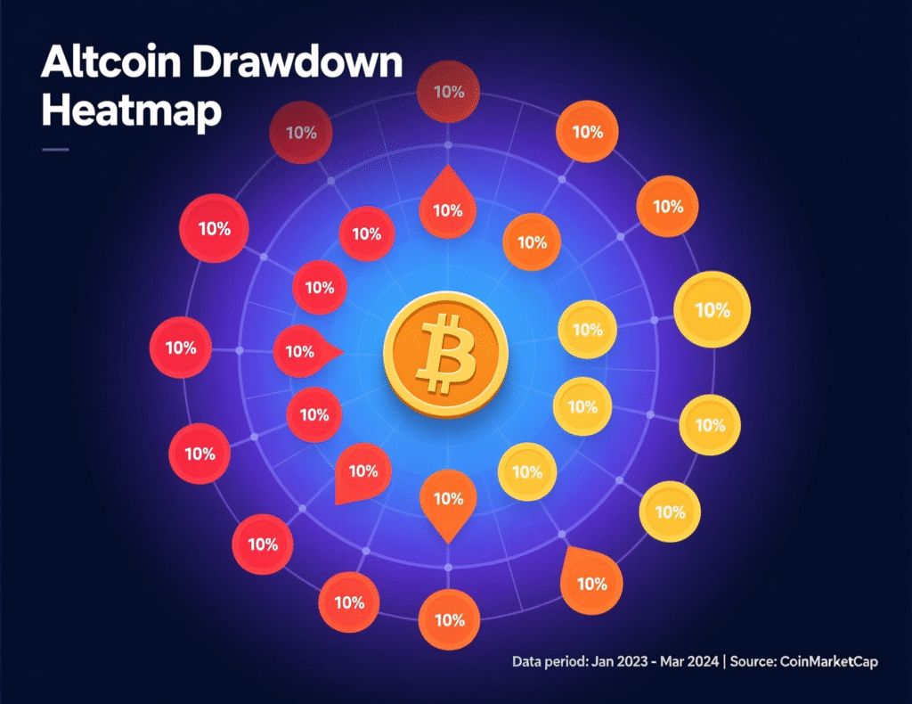 Heatmap of major altcoin percentage declines