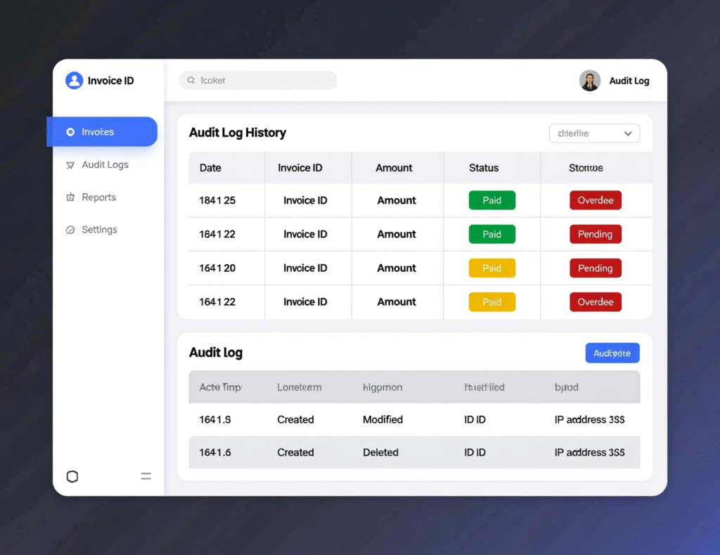 “Crypto invoice with custom branding and balance before-after audit trail”