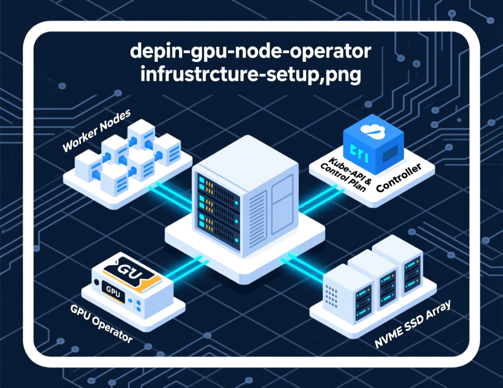 Decentralized GPU Cloud: The 2025 Buyer’s Guide for AI & Rendering 4 Infrastructure setup diagram for a DePIN GPU node in an EU data center