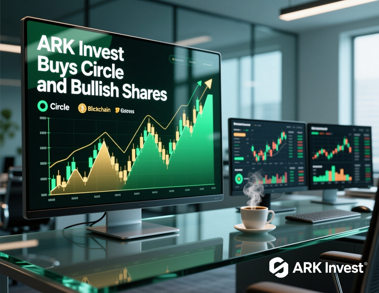 “Ark Invest buys Circle and Bullish shares” headline collage