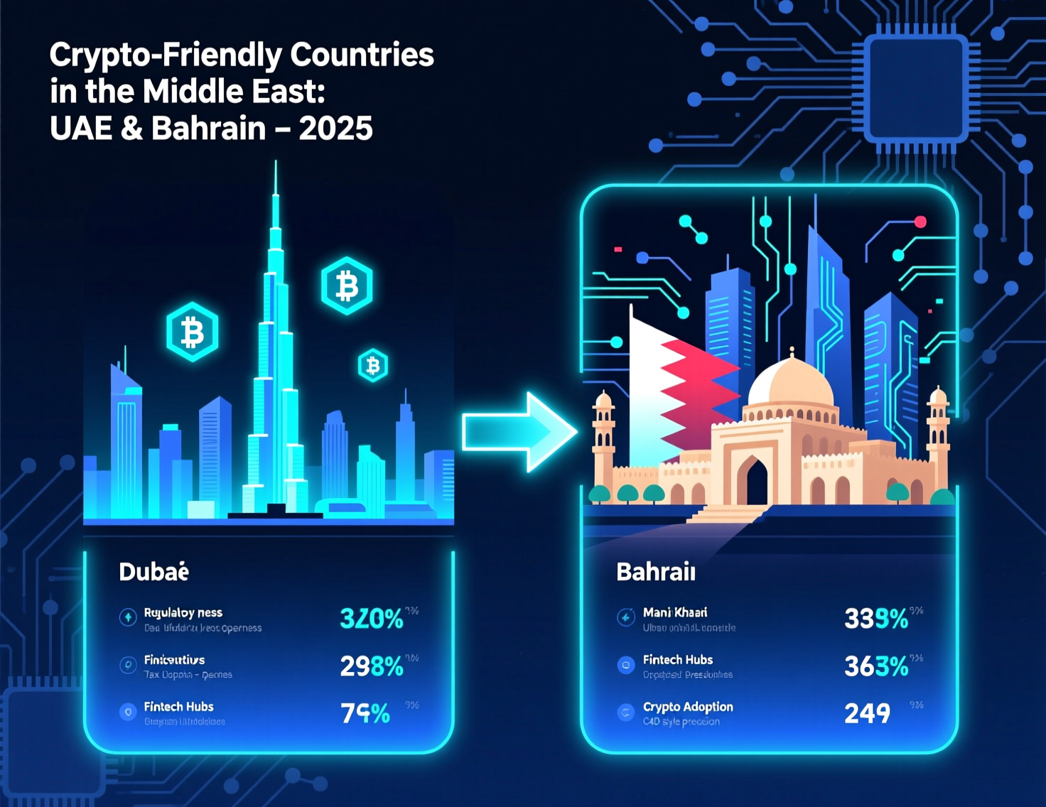 crypto-friendly-countries-middle-east-uae-bahrain-2025.png Map highlighting the most crypto friendly countries in the Middle East, including UAE, Bahrain, Oman, Turkey and Israel.