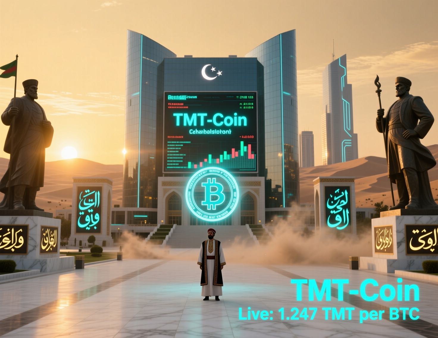 Turkmenistan cryptocurrency law signed in Ashgabat with digital asset graphic