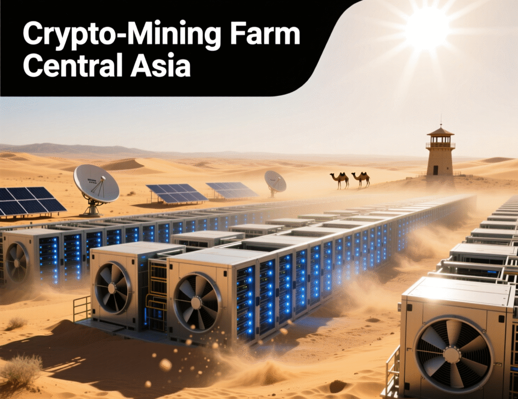 GPU and ASIC mining equipment in a Central Asian facility