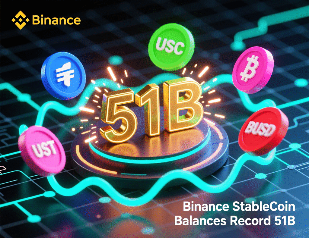 “Chart of Binance stablecoin balances reaching a record $51.1bn”