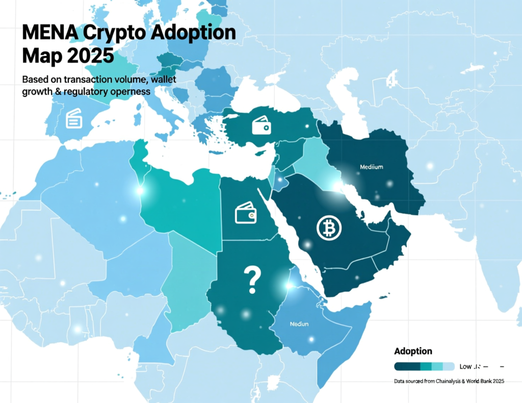 Map of MENA showing crypto adoption and altcoin hotspots in 2025