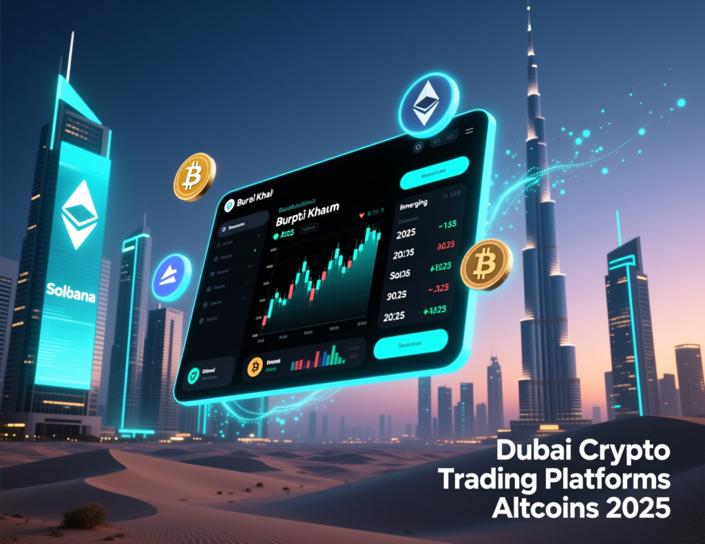 Illustration of traders using Dubai crypto trading platforms to buy altcoins in 2025