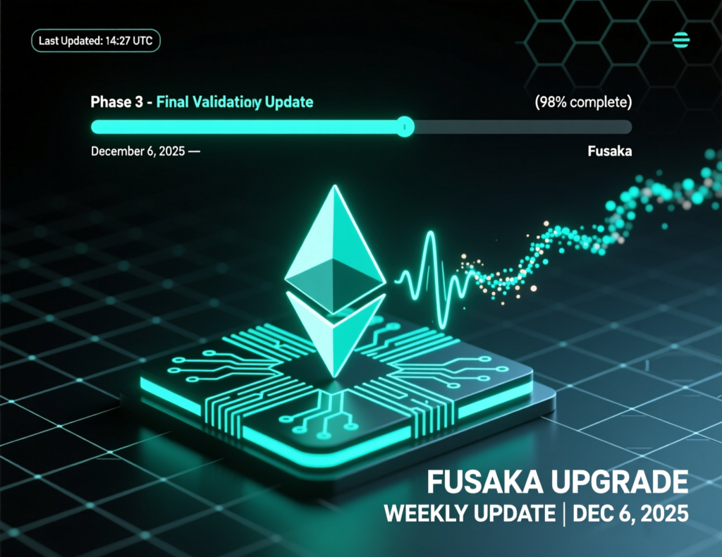 “Abstract visualization of Ethereum Fusaka upgrade with data streams and rollup scaling concept for weekly update”