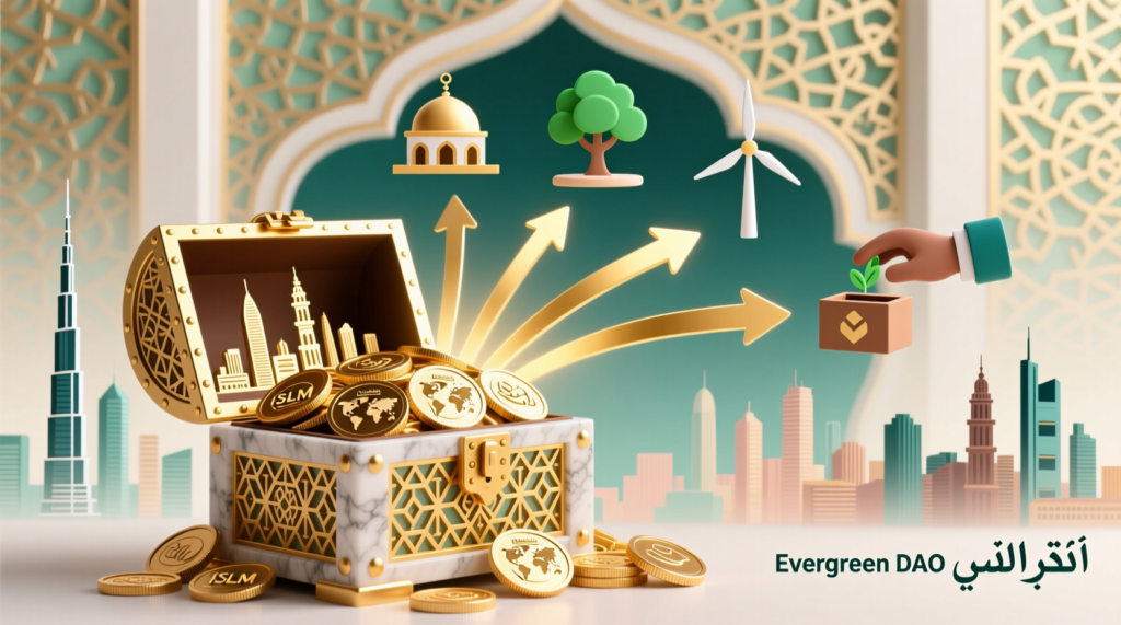 Evergreen DAO model for zakat, waqf and impact projects funded by Islamic Coin Placem