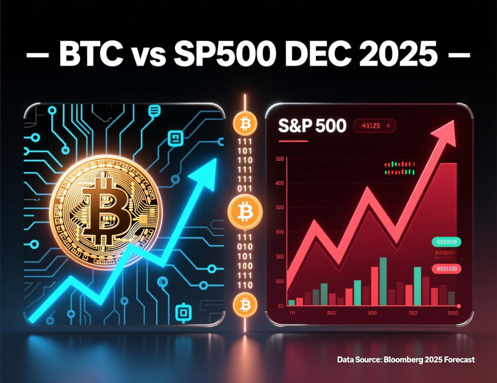 “Side-by-side comparison of Bitcoin and S&P 500 returns in 2025”