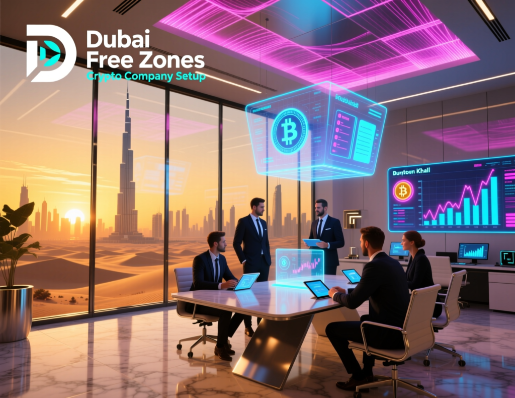 Illustration of DMCC, ADGM and DIFC free zones for crypto company setup