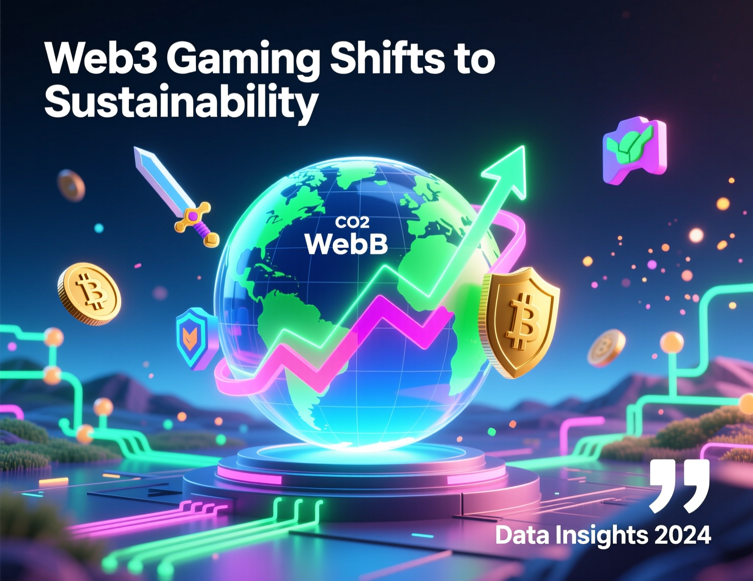 “Web3 gaming shifts to sustainability” headline graphic
