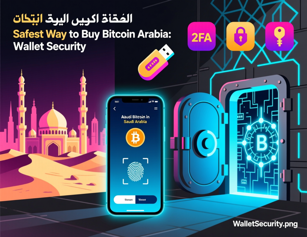 Illustration of secure Bitcoin wallets for people buying Bitcoin in Saudi Arabia