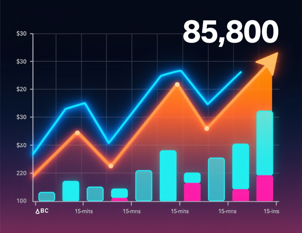 “Intraday Bitcoin chart marking the $85,800 low”