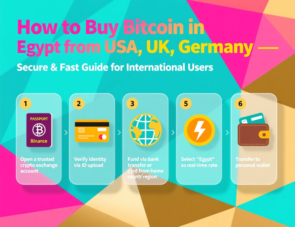 Step-by-step flowchart on how to buy Bitcoin for Egypt from USA, UK or Germany