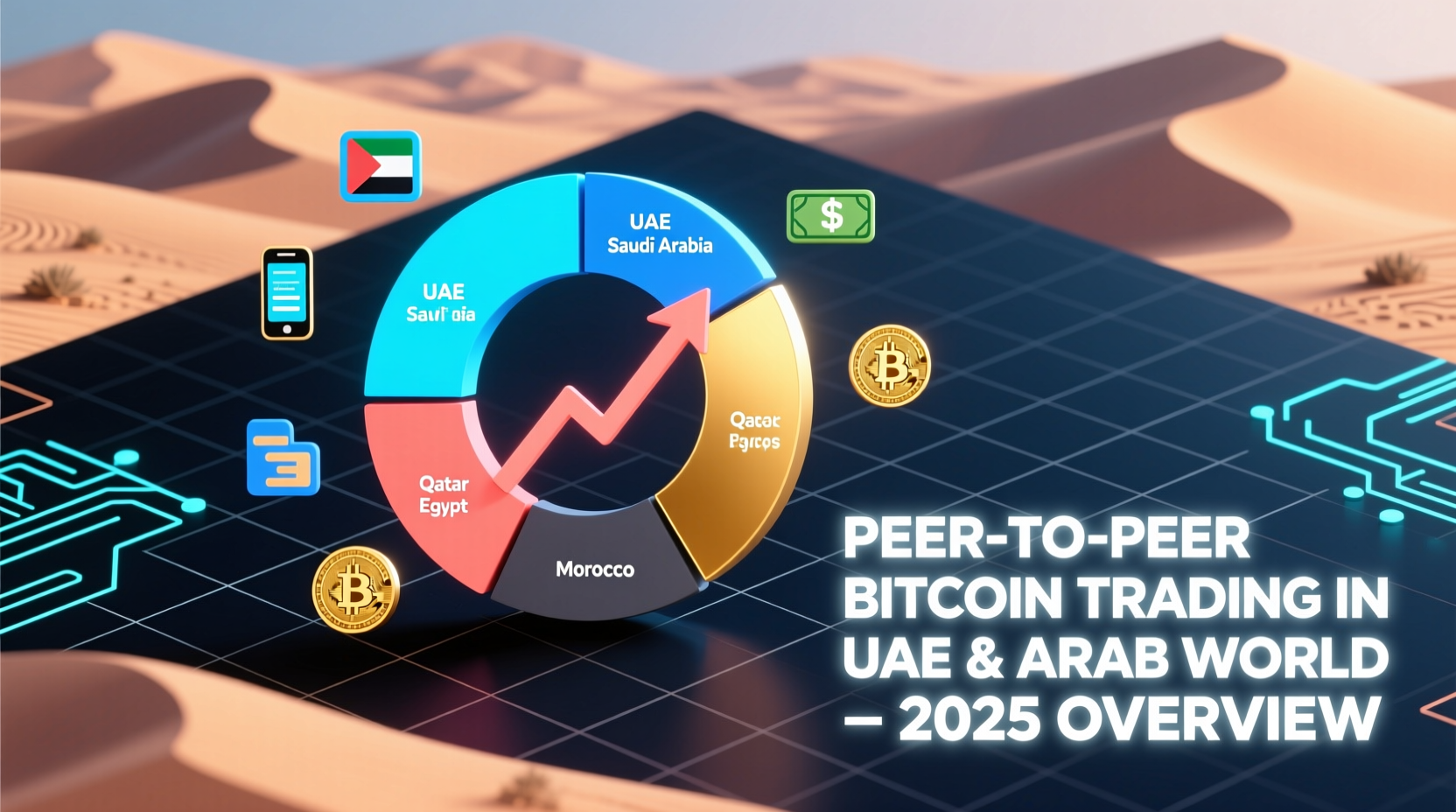 Diagram of peer to peer bitcoin trading flow in UAE and Arab countries