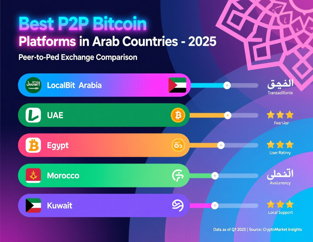 Comparison illustration of top P2P bitcoin platforms for Arab users in 2025