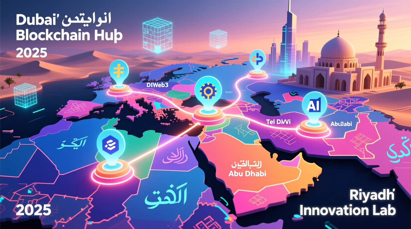 Map of key Middle East blockchain startups and hubs in 2025