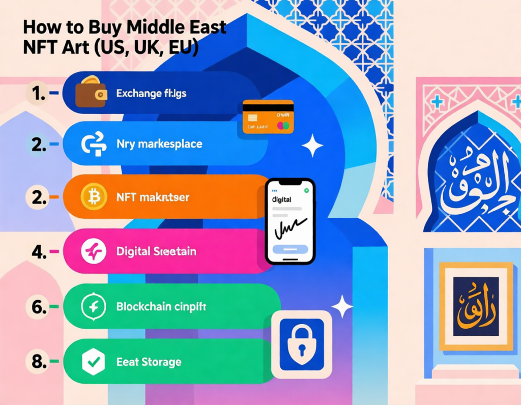 Step-by-step flowchart for US, UK and EU collectors buying Middle East NFT art safely