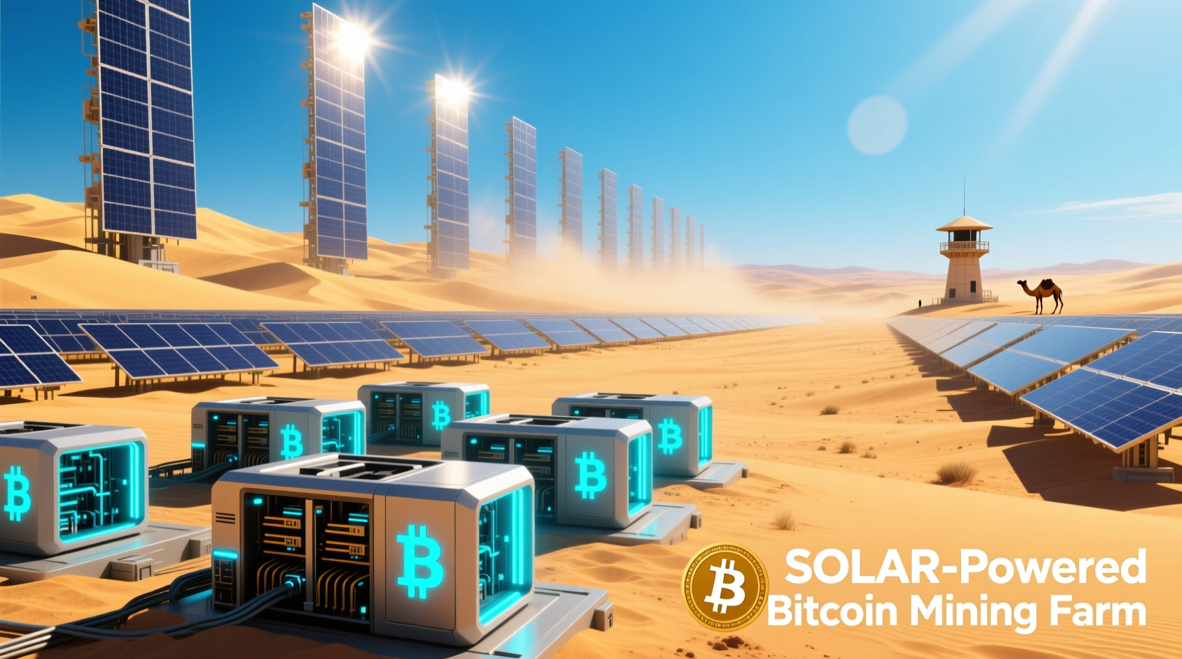 Solar-powered bitcoin mining in the Middle East with desert solar farm and data center